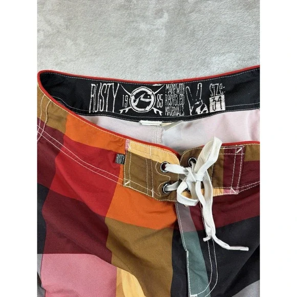 Rusty Board Shorts Men's Size 34 Stretch Plaid Swim Surfer Skater Preppy - Picture 3 of 7